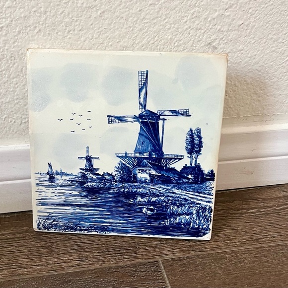 Blue and White Windmill Tile - Picture 1 of 10
